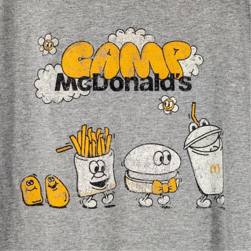 McDonalds Camp Tee Fruit of the Loom M Gray Graphic Cartoon Promo Tee Fast Food